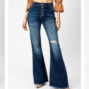 KanCan Exposed Buttonfly Flare Dark Wash Jeans